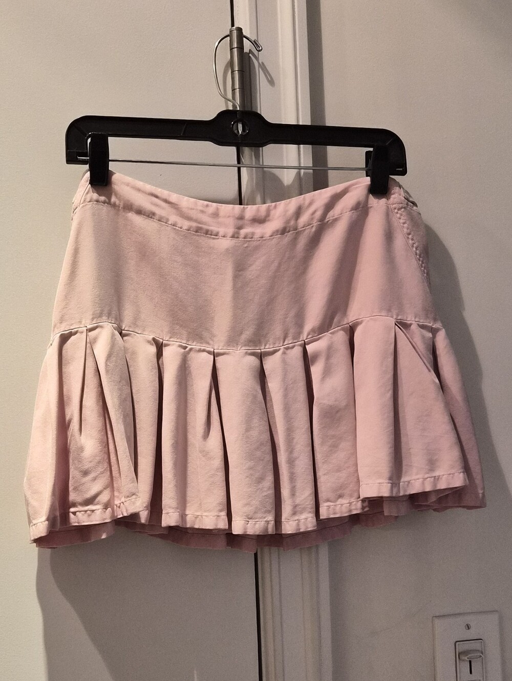 Vintage Da-Nang Y2K Baby Pink Washed Silk Pleated Mini Skirt Size M